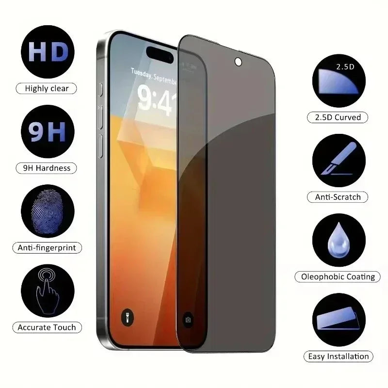 1-5PCS Anti Peep Privacy Tempered Glass For iPhone 12 13 14 15 Pro Max 16 17 Anti Spy Screen Protector